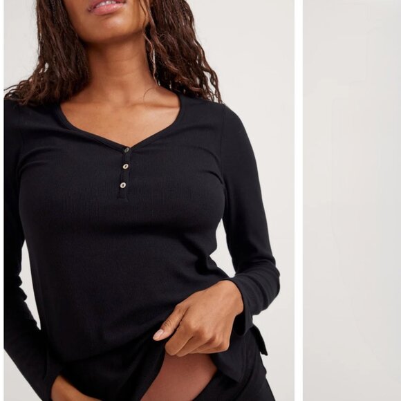 Hatch Maternity The Softest Rib Nursing Henley (Black, Altered) - Picture 3 of 15